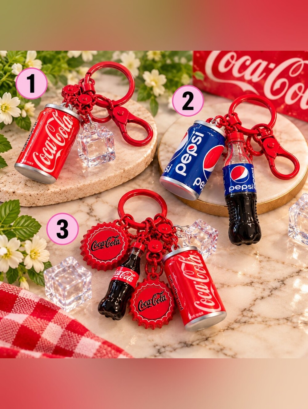 ✨️Coca-Cola Pepsi Soda Can Bottle Keychain Charm Bundle Novelty Bag Charm